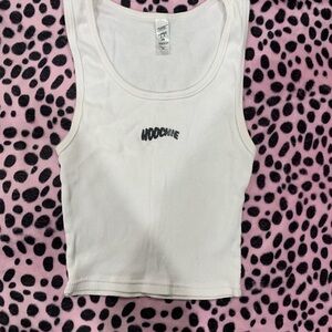 Los Angeles Apparel White Cotton Ribbed Tank with “Hoochie” Slogan